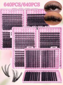 640pcs D-Curl Synthetic Eyelash Set, Includes 30D+40D+50D+60D/50D+60D+80D+100D/- Handmade, High-Quality D-Curl Synthetic Eyelashes, Natural Curl, Customizable Eyelash Set - Reusable, Lightweight And Easy To Use, Eyelash Extension, Natural Lashes, Large Eyelash Extension, Eyelash Set - View 2