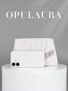 OpulAura 白色褶皱迷你手拿包，适合秋冬季节。闪亮水钻点缀，优雅时尚的信封式设计，专为女性打造，适合派对、婚礼、晚宴、毕业典礼等场合，是馈赠女性的理想礼物。 - 白色 - 查看 7