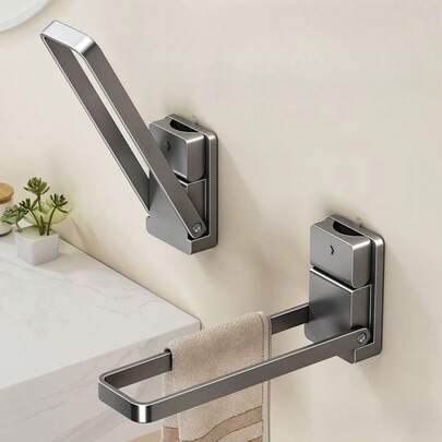 1pc Space-Saving Aluminum Alloy Bathroom Corner Shelf, Wall-Mounted Storage Rack Without Drilling, Triangular Shelf Suitable For Bathroom And Kitchen, With Hooks