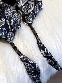 1 件女士新款佩斯利花纹防晒可调节腰带时尚长三角仿丝巾双层围巾，多功能领巾头巾春夏披肩配饰。 - 黑色 - 查看 3