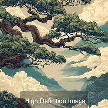 1幅带框/不带框抽象日式松树山景帆布海报，复古自然风景日式禅意墙面艺术印刷品，侘寂复古画作，适用于公寓、客厅、卧室、现代家居装饰 - A - 查看 5