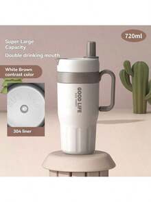 1个25.3盎司不锈钢水瓶，带手柄和吸管盖，可重复使用，双层隔热，旅行杯，冰咖啡杯，保温杯，女士礼物，可盛装冷热饮品 - 彩色 - 查看 17