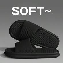 Men's Minimalist Comfortable Textured Solid Color Fashion Sandals, Outdoor & Indoor Sports Stylish Flat Non-Slip EVA Slippers, Casual Sports Style, Slip-On, Lightweight EVA Cushioned Sole, Non-Slip Beach Flip Flops, Washable, Suitable For Outdoor Sports Wear, Round Toe Design, Men's Slippers, Women's Sandals, Grip & Breathable Design, Suitable For Home & Leisure, Foot Companion, Lightweight Soft Bottom Indoor Slippers, Holiday Gift - Black - View 5
