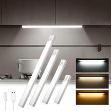 14 LED/6 LED Lámpara recargable con inducción magnética y succión para gabinete, armario, dormitorio, escalera, caravana, iluminación ambiental con detección de movimiento humano, conveniente, de material plástico duradero y diseño de moda - Blanco - Ver 2