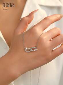 Hihho 1pc Chic Paper Clip Design With Sparkling Zirconia, Exquisite High-End Accent Piece - Paper Clip - View 3