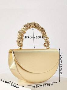 REMANLAND Chic And Elegant Gold Bag With PU Texture And Ruched Handle, Featuring A Shiny Metallic PU Finish, Delicate Ruched Handle And Timeless Half-Moon Flap Design. It Is The Best Gift For Women - Gold - View 4