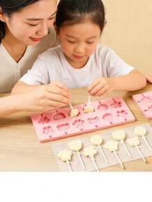 12-Cavity Pink Lollipop Mold, Silicone Gummy Bear, Paw, Flower Shaped Candy, Jelly, Pudding Mold, Easy Release Reusable Chocolate, Lollipop Baking Tool, Suitable For Valentine's Day Party, Home Decor, Housewarming Gift - View 5