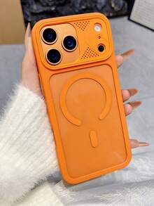 1pc Luxury Camera Protection Matte Semi-Clear Magnetic Phone Case Compatible With IPhone 17 16 15 14 13 12 11 Pro Max Soft Silicone Back Cover - Orange - View 2