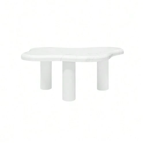 Cloud-Shaped Coffee Table With A Marble Look, Modern Living Room Table With Rounded Edges, Sturdy Solid Wood Legs, Easy-Care Surface, Ideal For The Living Room And Lounge. - White - View 1