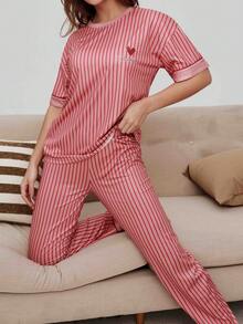 Bộ đồ mặc nhà thoải mái, rộng rãi dành cho nữ, gồm áo dài tay cổ tròn và quần dài, thích hợp cho mùa xuân/thu. - Đỏ - Xem 2