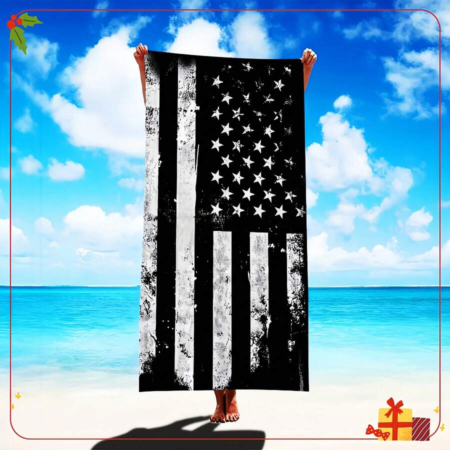 1pc USA Flag Beach Towel - Lightweight Quick-Dry Microfiber, Ultra-Absorbent, Sun-Resistant, Ideal For Summer Beach, Camping & Outdoor Activities, Camping Gear| Modern Style|Bathroom Decor Travel Essentials Travel Accessories Beach Essentials, Lightweight, Portable, Sand-Proof, Machine Washable, Skin Friendly, Durable, Fade Resistant, Travel Towel, Gym Towel, Cooling Towel, Towel Wrap, Wash Cloths, Face Towels, Hair Towel, Hand Towel, Bath Towel, Beach Mat, Beach Blanket, Ideal Gift For Father's Day, Birthday For Dad, Grandpa, Male Friends