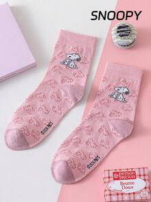1 Pair Authentic SNOOPY Pattern Women's Pink Mid-Calf Socks, Cute Cartoon Design Distinctive SNOOPY Ladies' Socks, Odor-Resistant Moisture-Wicking Casual Versatile Crew Neck Cartoon Pattern Socks, Suitable For Students/Adults As Gifts And Daily Wear - Pink - View 7