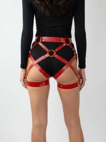 1pc Women's Gothic Style Adjustable Red PU Suspender, Suitable For Festivals, Clubbing, Attention-Grabbing Outfit Or Carnival Party Matching - Red - View 1