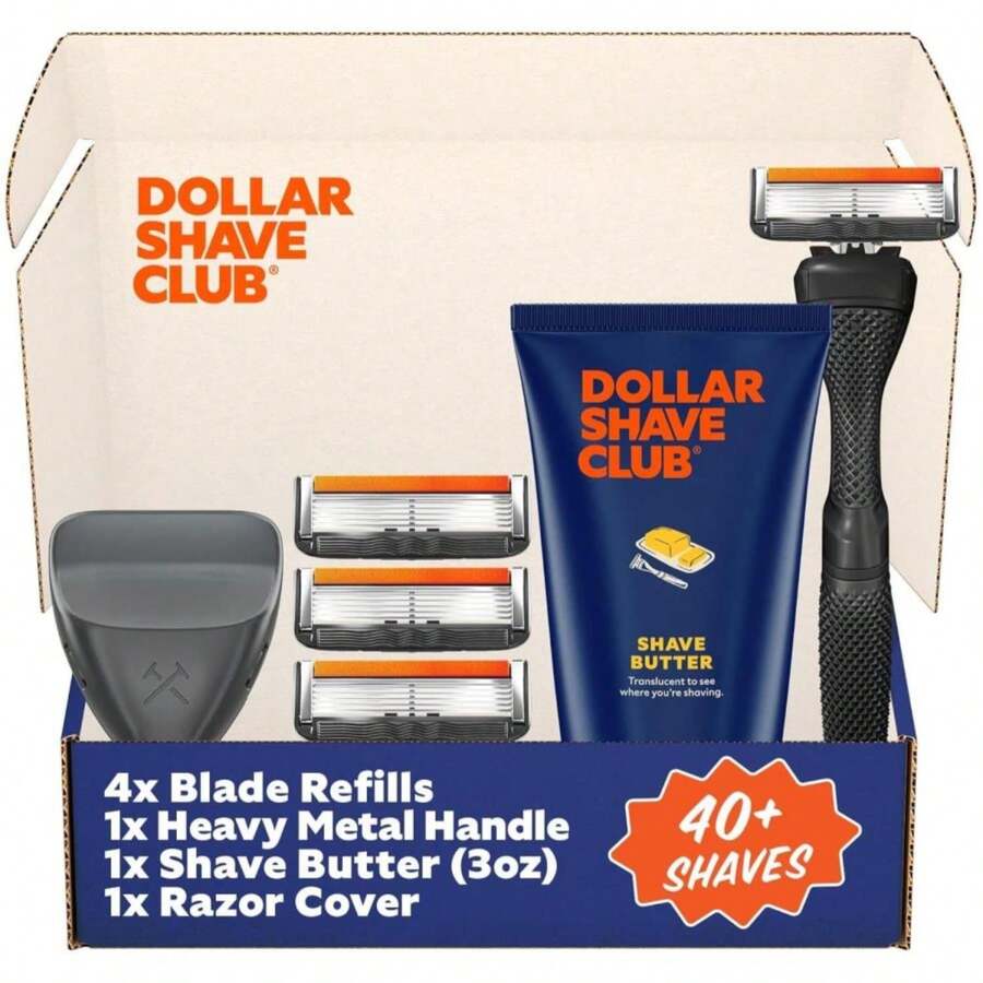 Dollar Shave Club | The Member Exclusive Shave Set | 4 Extra Close Refill Cartridges, 1 Handle (Black), 1 Shave Butter 3 Ounce, 1 Razor Cover, Razors For Men - Màu A - Xem 1