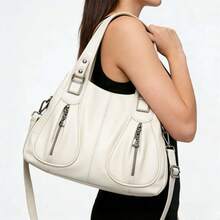 Women's Soft Leather Handbag That Can Be Used As A Shoulder Bag Or Crossbody Bag. Its Design Is Simple, Casual, Elegant And Versatile, Ideal For Middle-Aged Mothers. - 米色 - 查看 1