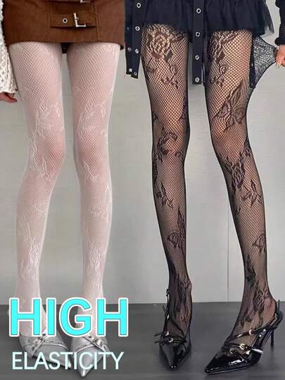 复古法式蝴蝶花卉镂空渔网袜，浪漫性感丝袜