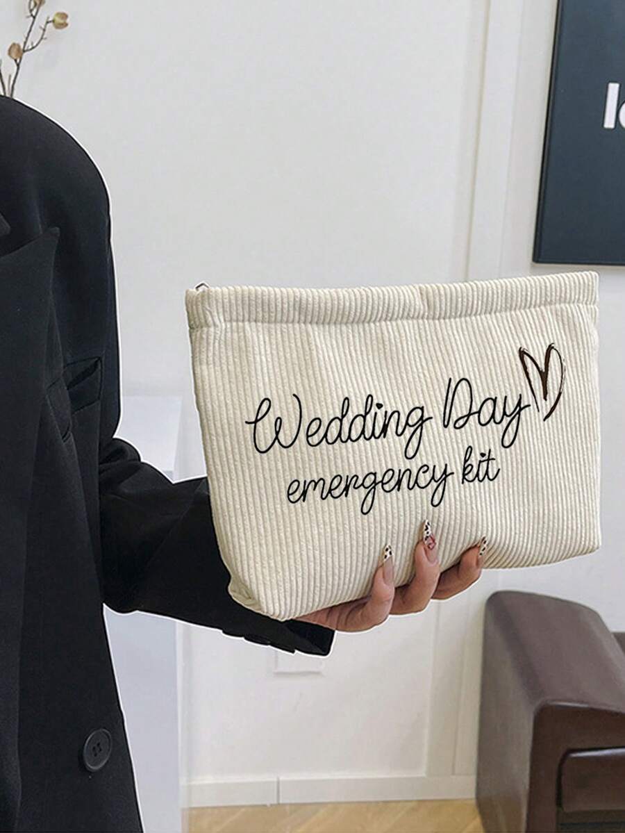 1pc Bride Wedding Emergency Makeup Bag - Personalized Polyester Cosmetic Bag, Lightweight Zipper Organizer, Machine Washable, Fade-Resistant, Foldable - Fashionable White Toiletry Pouch Make Up Bag Toiletry Bag Makeup Pouch Wash Bag Makeup Storage Durable Mothers Day Gift Holiday Essentials Mother Gifts - Multicolor - View 1