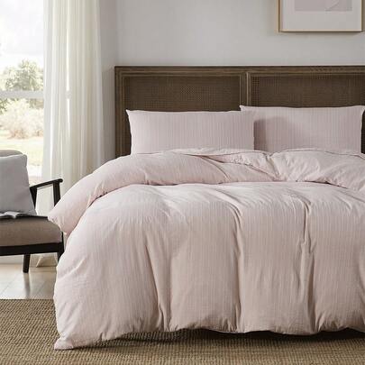 Bộ ga trải giường 2/3 món màu hồng kẻ sọc jacquard, bộ đồ giường bằng polyester kiểu dáng đơn giản, thời trang, mềm mại, thoáng khí, có thể giặt máy, phù hợp cho phòng ngủ, phòng khách, ký túc xá, cỡ Queen, King (1 ga trải giường + 1/2 vỏ gối, không kèm ruột gối)