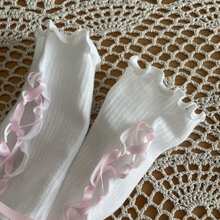 Womens Balletcore Y2k Edgy Tie Up Sun Protection Arm Sleeves For Summer Daily Outings Outfit Decor For Sweet Cool Casual Occasions - White and Blue Lace Long Dress - View 8