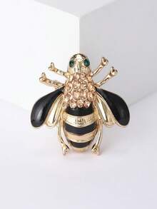 1枚优雅法式黑金条纹蜜蜂胸针，珐琅镶嵌绿色水晶，女士情人节周年纪念日通勤晚宴佩戴胸针 - 彩色 - 查看 3