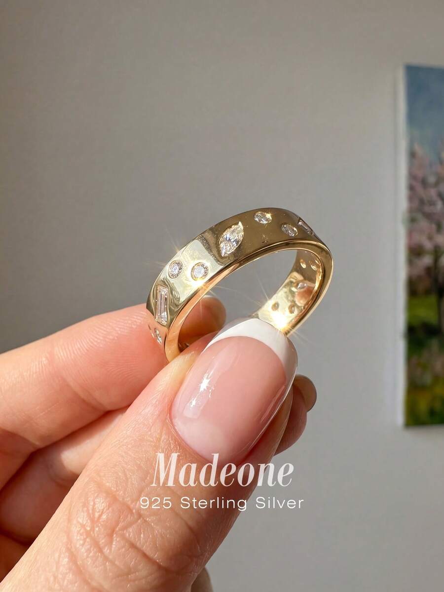 MADEONE 1pc Fashion Zirconia Ring, Women's Jewelry, Basic Single Ring Jewelry, Suitable For Girls Birthday, Prom, Party Gift
