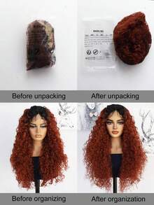 Tóc giả dài màu nâu đỏ ombre xoăn tít, kiểu lace front, 13x4x1, màu đen chuyển sang đỏ đồng, tóc tổng hợp, lace front trong suốt HD chân thực dành cho nữ, thích hợp cho tiệc tùng, cosplay, mặc hàng ngày, lễ hội và phong cách đường phố, sợi chịu nhiệt, không cần keo dán, dễ dàng đội lên. - Nhiều màu - Xem 10