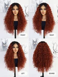 Tóc giả dài màu nâu đỏ ombre xoăn tít, kiểu lace front, 13x4x1, màu đen chuyển sang đỏ đồng, tóc tổng hợp, lace front trong suốt HD chân thực dành cho nữ, thích hợp cho tiệc tùng, cosplay, mặc hàng ngày, lễ hội và phong cách đường phố, sợi chịu nhiệt, không cần keo dán, dễ dàng đội lên. - Nhiều màu - Xem 7