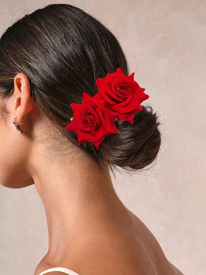 1pc Mother's Day Floral Hair Clip, Women's Vintage Faux Rose Flower Barrette, Fashion Hair Accessory Suitable For Daily Wear