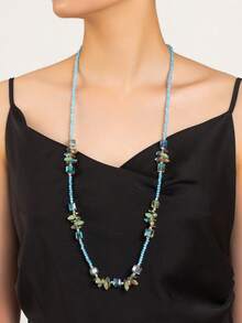 1条彩色水晶串珠长项链，适合女士参加派对、休闲和节日穿着 - 彩色 - 查看 2