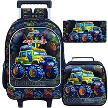 Bộ 3 balo kéo cho trẻ em, balo sách có bánh xe cho bé trai, balo đi học tiểu học có bánh xe kèm túi đựng cơm trưa - Hình xe tải - Ba lô kéo chống tia UV đựng bóng đá - Xem 13