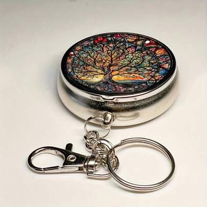1 pieza Cenicero portátil con llavero - Diseño de árbol de la vida, Caja de almacenamiento de cenicero de viaje mini con tapa