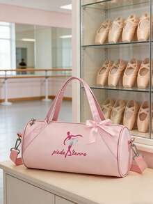 1pc Small Fashion Embroidered Dance Bag, Shoulder Bag, Travel Bag, Team Bag, Latin Ballet Bag, Fitness Bag, Travel Bag, Fashion Embroidered Ballet Dancer Matching Letter Design, Lightweight And Durable, Available In Pink And Purple, Zipper Opening, Polyester Lining, Adjustable Shoulder Strap, Suitable For Dance, Yoga, Travel And Daily Commute. - Multicolor - View 1