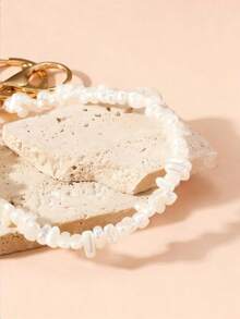 1pc Women's New Irregular Faux Pearl Beaded Keychain Fashion Phone Chain Bag Keychain Pendant - White - View 2