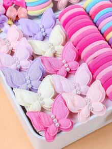 115pcs/Set Pink Hair Accessories Set - Suitable For Girls And Women, Includes Bow Hair Ties, Pearl Butterfly Hair Clips, Colorful Scrunchies, Minimalist And Practical Hair Accessories, Claw Clips, Ponytail Holders, Headband, Headpiece - Multicolor - View 3