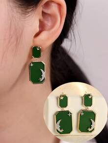 1对女士耳环，夸张方形几何立方氧化锆耳环，优雅星月时尚百搭耳环，适合作为礼物和日常佩戴 - 耳環 - 查看 4