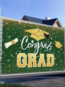 Decoración para fiesta de graduación 2026 - Pancarta de fondo "Felicitaciones Clase de 2026" en verde y dorado, letrero grande, decoración de pared, fondo para fotos, suministros para fiesta de graduación 2026 - Multicolor 4 - Ver 3