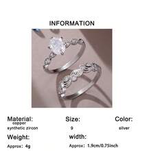 Bộ 2 nhẫn cưới nữ thanh lịch, nhẫn hình bầu dục cổ điển sáng bóng đính đá Cubic Zirconia tổng hợp, nhẫn đôi, tượng trưng cho sự sang trọng và quý phái, chế tác những chiếc nhẫn đính hôn/cưới duyên dáng và đẹp mắt. - Bạc - Xem 8