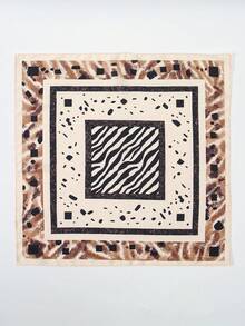 斑马纹极简主义70厘米方形丝巾，几何图案真丝围巾，披肩，领巾，头巾，女士 - 彩色 - 查看 2