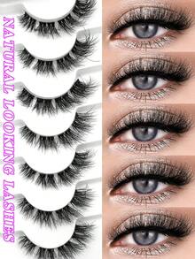 ENCHUW 7对假睫毛，纤细轻盈，透明睫毛梗，自然纤细交叉睫毛，派对妆容仿貂毛假睫毛 - 黑色 - 查看 1