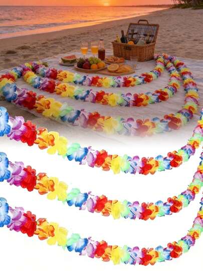 23.6 英寸夏威夷花环，波西米亚风夏威夷花冠，充满活力的热带花卉头饰，适合夏季海滩派对、花园活动、节日装饰、家居和派对装饰