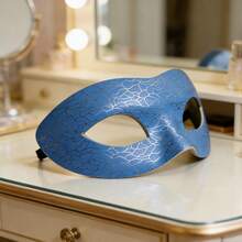 3D立体软皮面具，适用于万圣节、音乐节、化装舞会，激光闪电印花面具，男女通用眼罩 - 藍色 - 查看 4