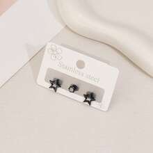 Fashionable Stainless Steel Earrings, Inlaid With Diamonds, Small Star-Shaped Stud Earrings With Punk-Style Pierced Ears. Feminine Starry Minimalist Jewelry. - ZH053 - View 5