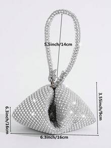 Túi xách mini đính đá lấp lánh, ví cầm tay kiểu dáng độc đáo, phù hợp với váy dự tiệc. - Bạc - Xem 3