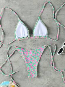 New Arrival Spring/Summer Sexy Elegant Casual Floral Print Women's Halter Tie Bikini Set Set, Suitable For Beach, Vacation, Party - Multicolor - View 2