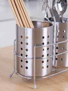 1 buah Rak Sumpit Stainless Steel 2-Jaringan, Rak Pengering Peralatan Makan, Tempat Penyimpanan Peralatan Makan Tahan Lama, Pengatur Penyimpanan Rumah Tangga untuk Meja, Rumah, (Asrama, Tanpa Baki Pengering) - Perak - View 5