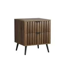 Modern Bedside Table With Recessed Design And Two Drawers, Suitable For Bedrooms, Hallways, Living Rooms And Children's Rooms, Walnut, 45 X 40 X 53 Cm, 1 Piece - Walnut Wood + Medium Density Fiberboard - View 7