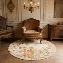 1 pieza Alfombra redonda con estampado floral, alfombra de área lavable adecuada para sala de estar, dormitorio, oficina, comedor, estudio, baño, entrada - Multicolor - Ver 7