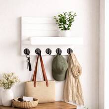 Wall Key Holder With Shelf - Rustic Wooden Mail Organizer With 5 Hooks For Entryway Storage Modern Farmhouse Home Decor Living Room Apartment Essentials - 1 Pack - View 12