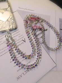 1pc Crystal Chain Long Necklace, Handmade Beaded Chain Made Of PP Material, Versatile For Hanging Phone, Bag, Crossbody Wear, Shiny Decorative Chain For Women, New Luxury Crystal Beaded Phone Lanyard, Elegant Shoulder Strap, Fashionable Phone Charm, Back To School Season - Multicolor - View 1