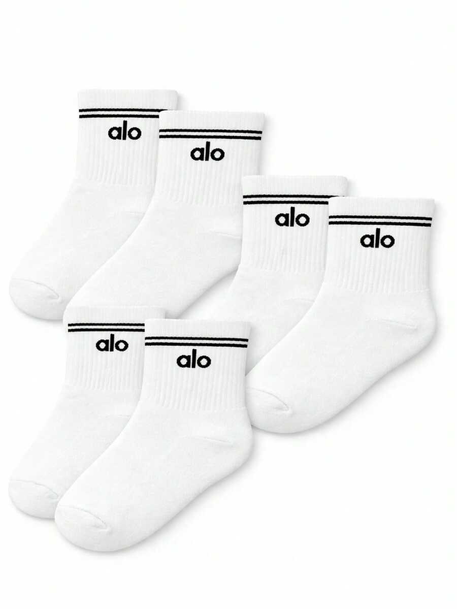 Alo Yoga Half-Crew Throwback Sock (3 Pair) (Unisex) - White 3-Pair - View 1